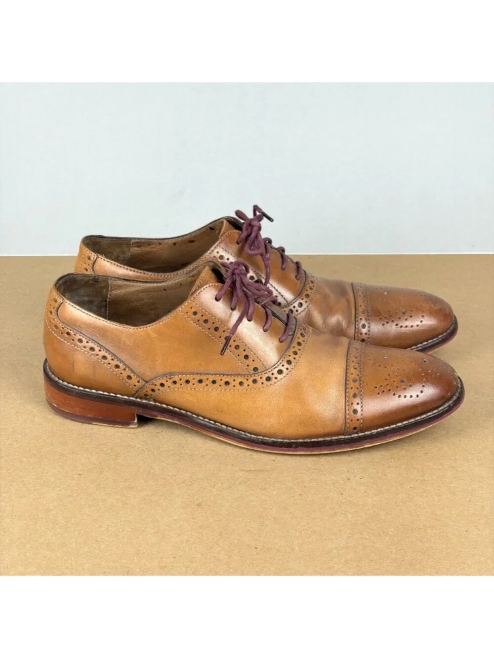 Johnston & Murphy Conrad Cap Toe Leather Oxford Shoes Mens 8 Light Brown Tan